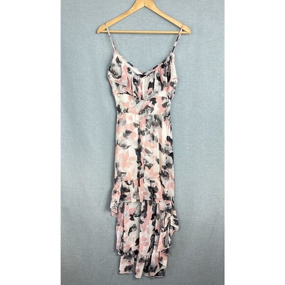 HS Heart Soul Pink Gray Floral Ruffle High Low Dress Women’s Extra Small - Picture 1 of 12